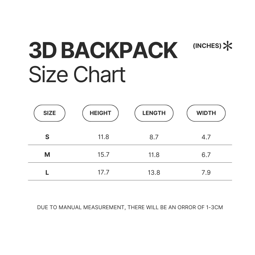 3D Backpack Size Chart - Warrior Cats Merch