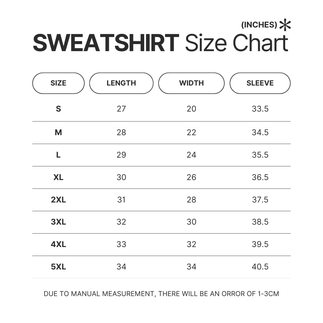 Sweatshirt Size Chart - Warrior Cats Merch