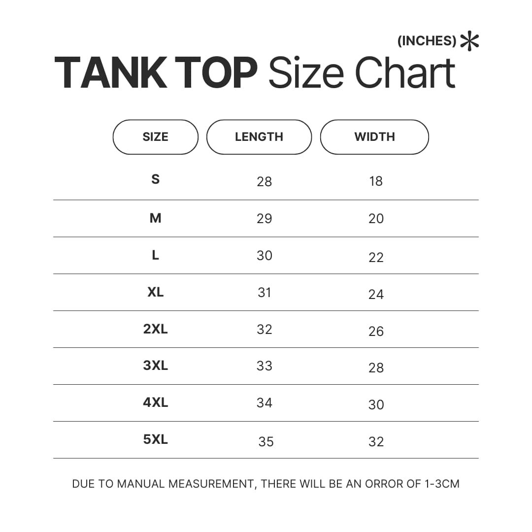 Tank Top Size Chart - Warrior Cats Merch