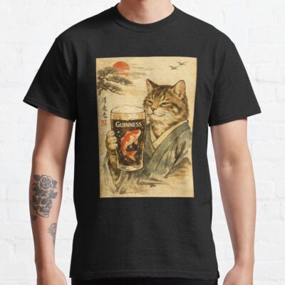 Samurai Cat Drinking Guinness Beer T-Shirt