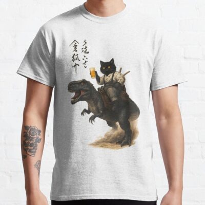 Samurai Cat Rides A Dino Cheers To Chaos T-Shirt
