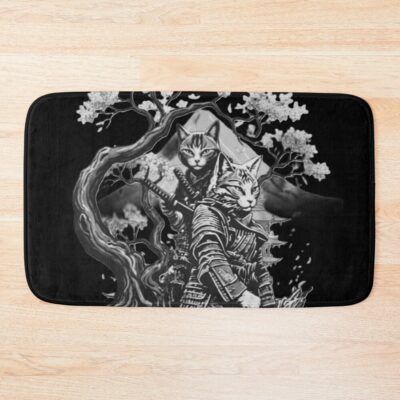 Samurai Cats Under Sakura Bath Mat
